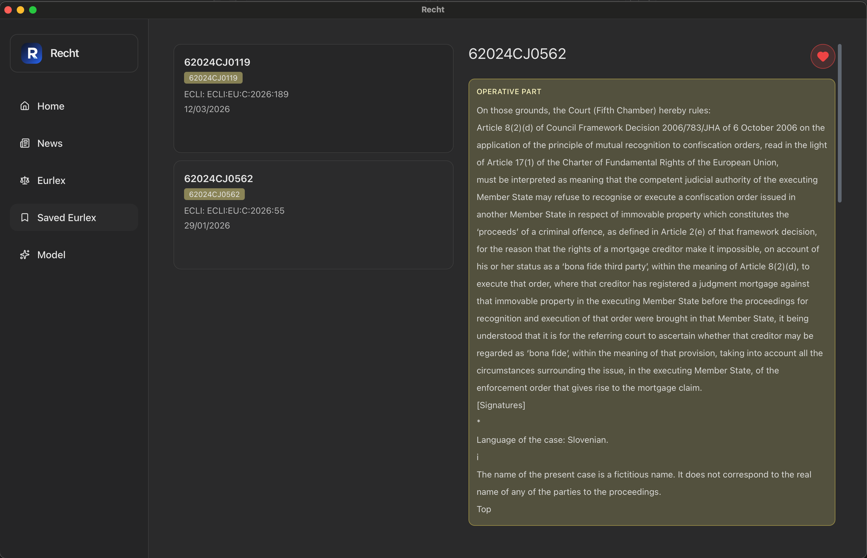 Recht saved eurlex screen